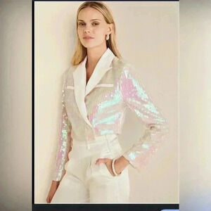 Womens Cropped Sequin White blazer